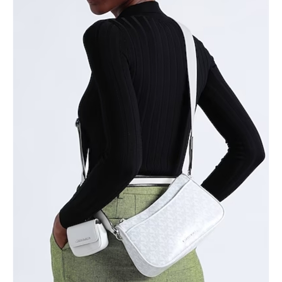 Michael Kors Jet Set Logo Medium White Tech Crossbody - Picture 7 of 8